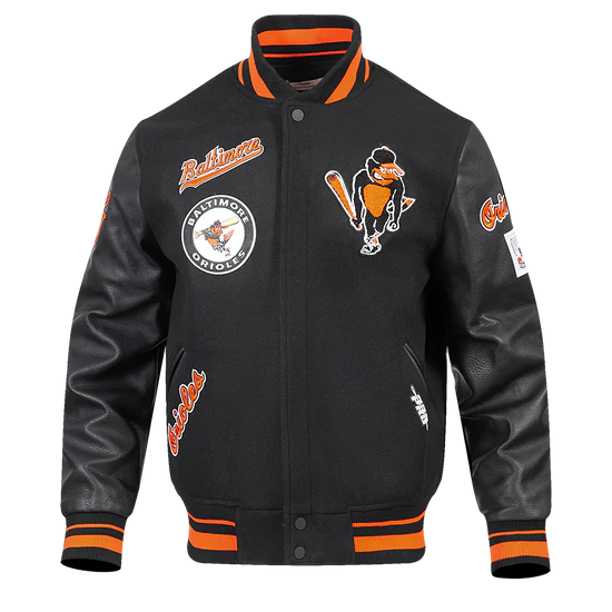 Baltimore Orioles Retro Classic Rib Black Wool & Leather Sleeves Varsity Men's Jacket