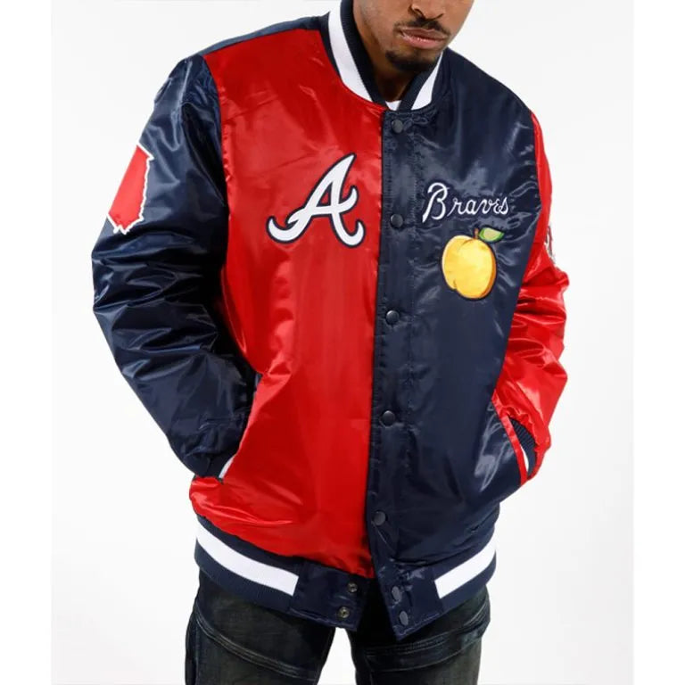 Atlanta Braves Black Label Navy and Red Full-Snap Satin Men's Bomber Jacket