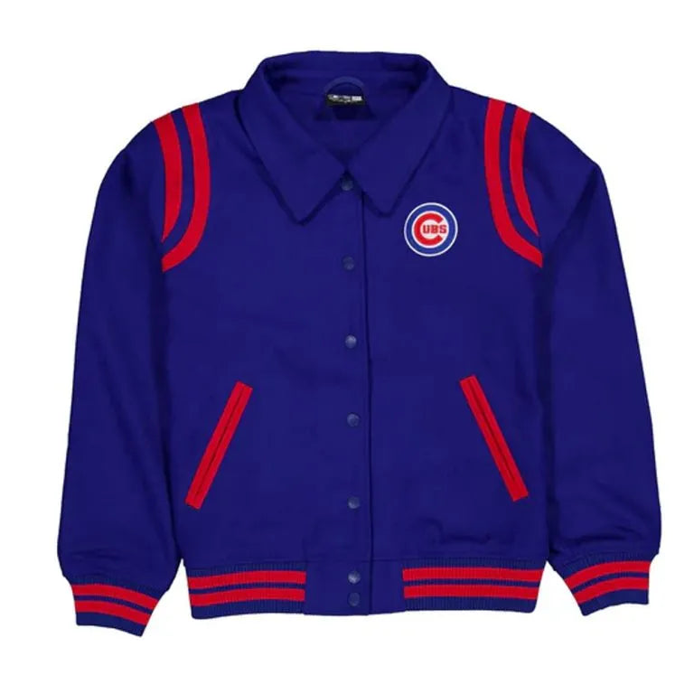 Chicago Cubs Sport Night Teddy Varsity Full-Snap Royal Blue Wool Men's Jacket