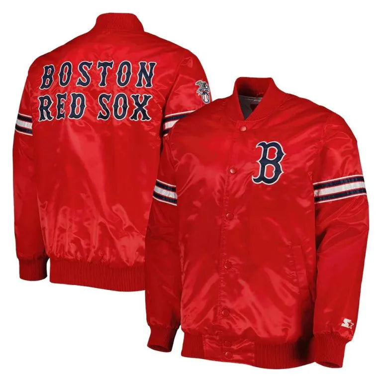 Boston Red Sox Pick & Roll Full-Snap Red Satin Men's Bomber Jacket