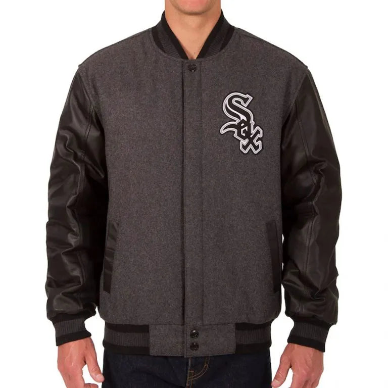 Chicago White Sox Charcoal Wool & Black Leather Sleeves Varsity Men's Jacket