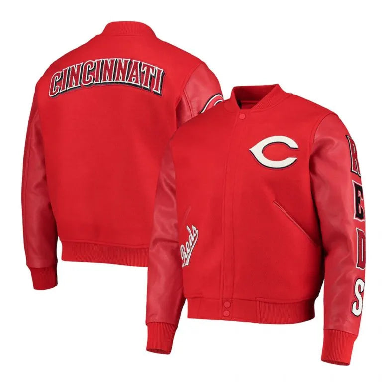 Cincinnati Reds Letterman Red Wool & Leather Sleeves Men's Varsity Jacket