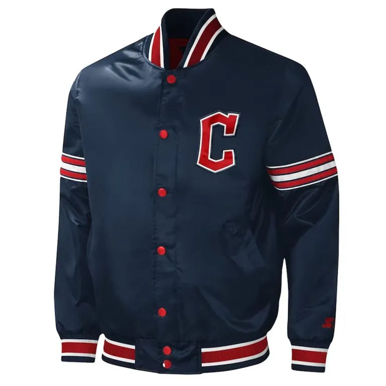Cleveland Guardians Midfield Full-Snap Navy Satin Varsity Men's Jacket