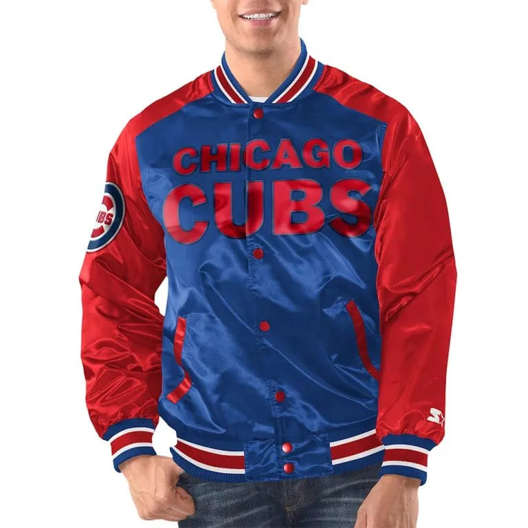 Chicago Cubs Renegade Varsity Full-Snap Royal Blue & Red Satin Men's Jacket