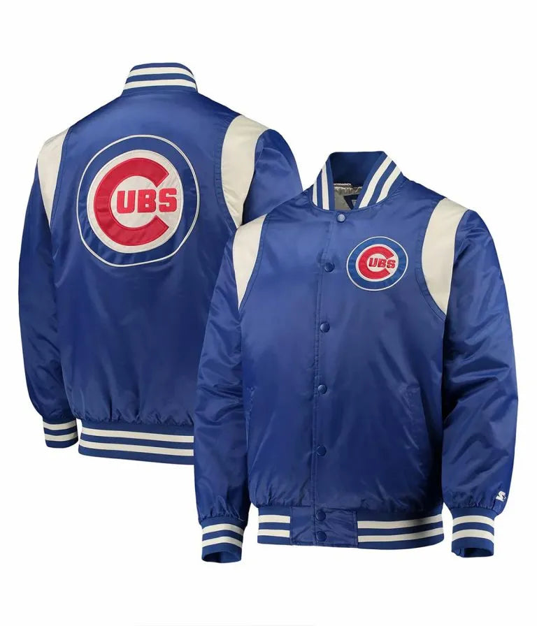 Chicago Cubs Royal Blue & Cream Satin Bomber Varsity Men's Jacket