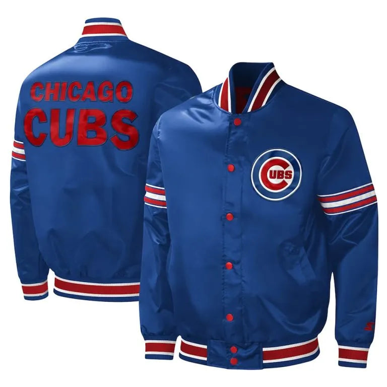 Chicago Cubs Midfield Royal Blue Satin Full-Snap Men's Bomber Jacket