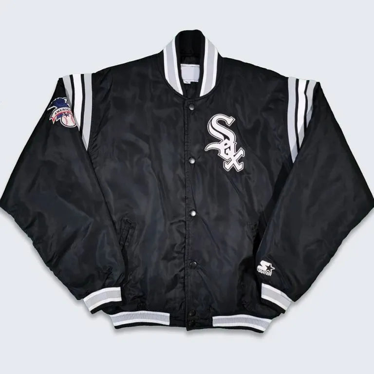 Chicago White Sox 90s Full-Snap Bomber Black Satin Men's Jacket
