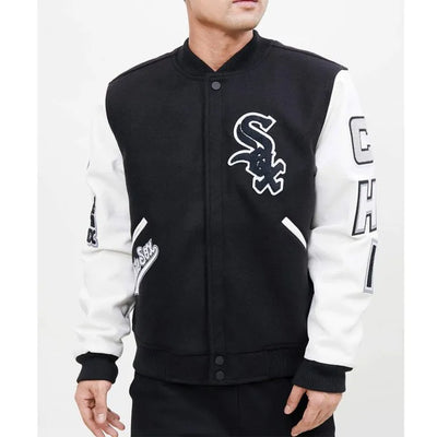 Chicago White Sox Letterman Black Wool & White Leather Sleeves Men's Jacket