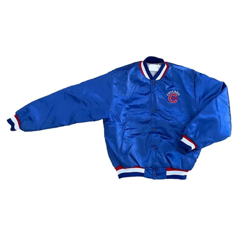 Chicago Cubs 80’s Varsity Blue Satin Full-Snap Men's Bomber Jacket