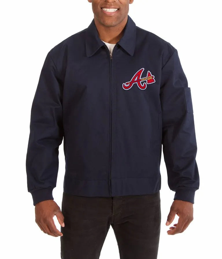 Atlanta Braves Workwear Cotton Navy Blue Men's Bomber Jacket