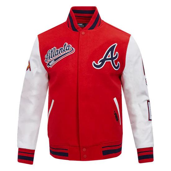 Atlanta Braves Script Tail Red Wool and White Leather Sleeves Varsity Men's Jacket