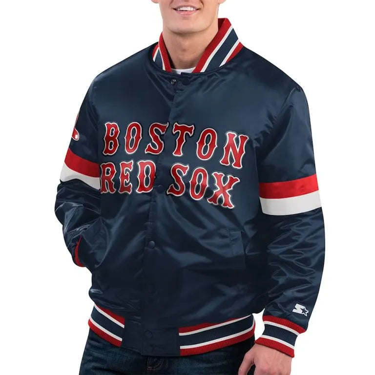Boston Red Sox Home Game Varsity Full-Snap Navy Satin Men's Jacket