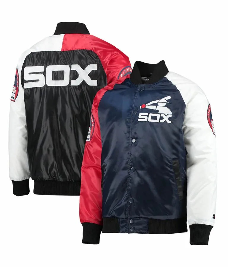 Chicago White Sox Tri-Color Satin Full-Snap Bomber Men's Jacket