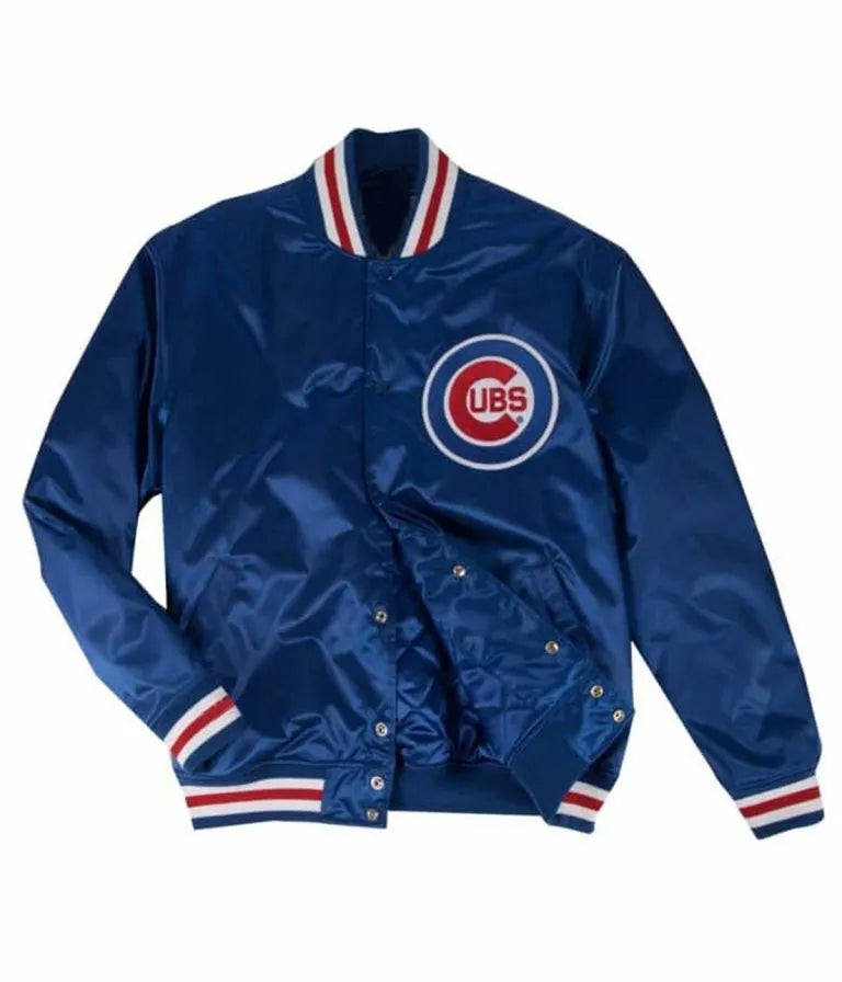 1990 Chicago Cubs Bomber Blue Satin Full-Snap Men's Bomber Jacket
