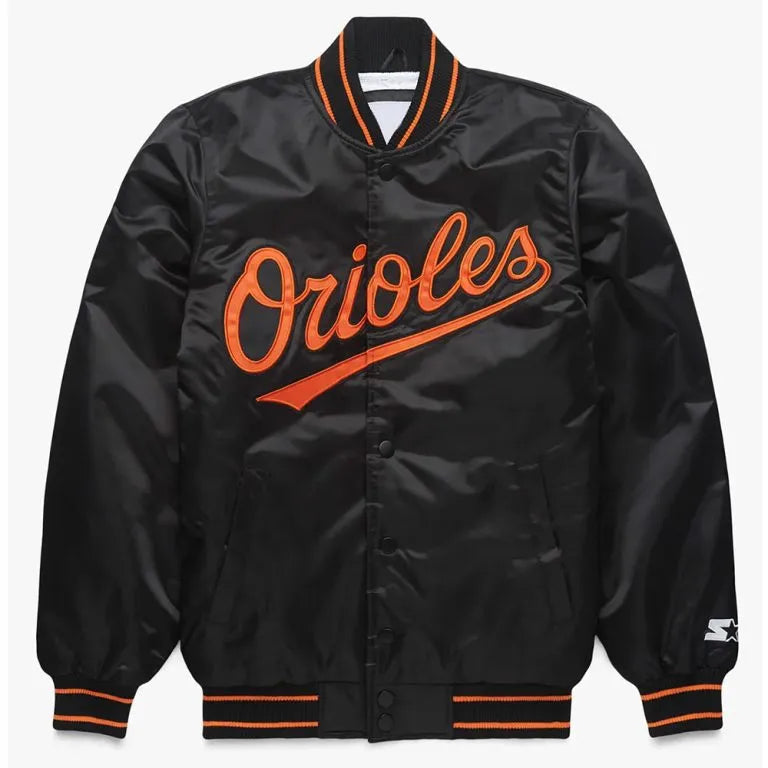 Baltimore Orioles Classic Black Satin Ful-Snap Men's Bomber Jacket