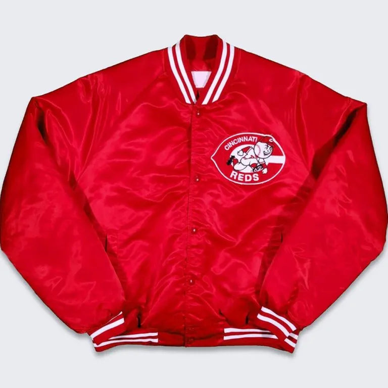 Cincinnati Reds 80s Full-Snap Bomber Red Satin Men's Jacket