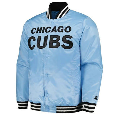 Chicago Cubs Cross Bronx Fashion Full-Snap Light Blue Satin Men's Jacket