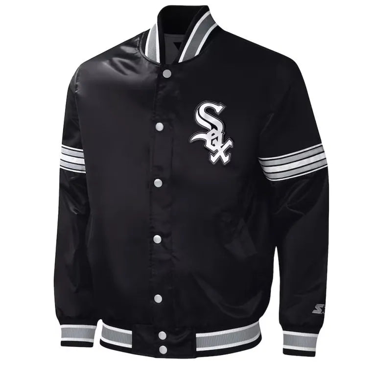 Chicago White Sox Midfield Varsity Full-Snap Black Satin Men's Jacket