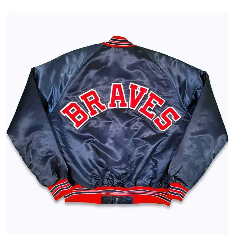 Atlanta Braves 80’s Full-Snap Navy Satin Bomber Men's Jacket