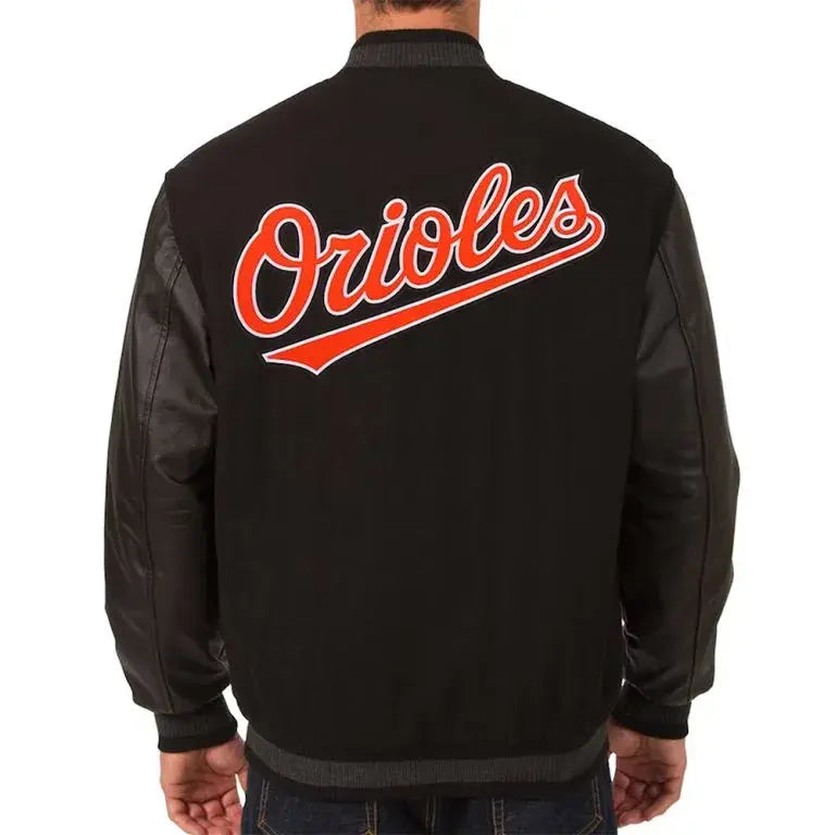 Baltimore Orioles Black Wool & Leather Sleeves Letterman Varsity Men's Jacket