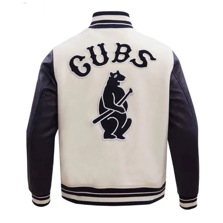 Chicago Cubs White Wool & Black Leather Sleeves Varsity Men's Jacket