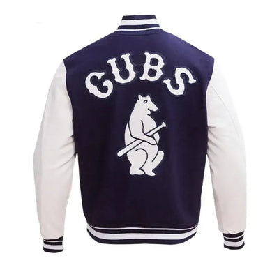 Chicago Cubs Navy Blue Wool & White Genuine Leather Sleeves Varsity Men's Jacket