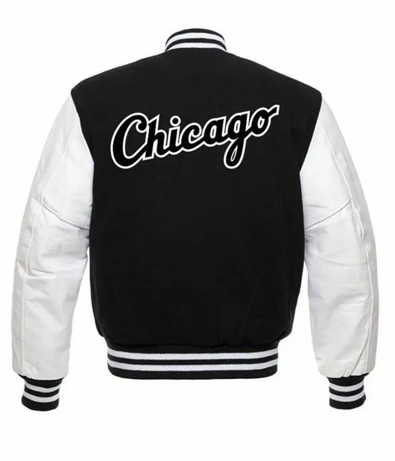 Chicago White Sox Black Wool and White Leather Sleeves Letterman Men's Jacket