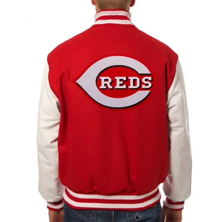Cincinnati Reds Wool and White Leather Sleeves Varsity Men's Jacket