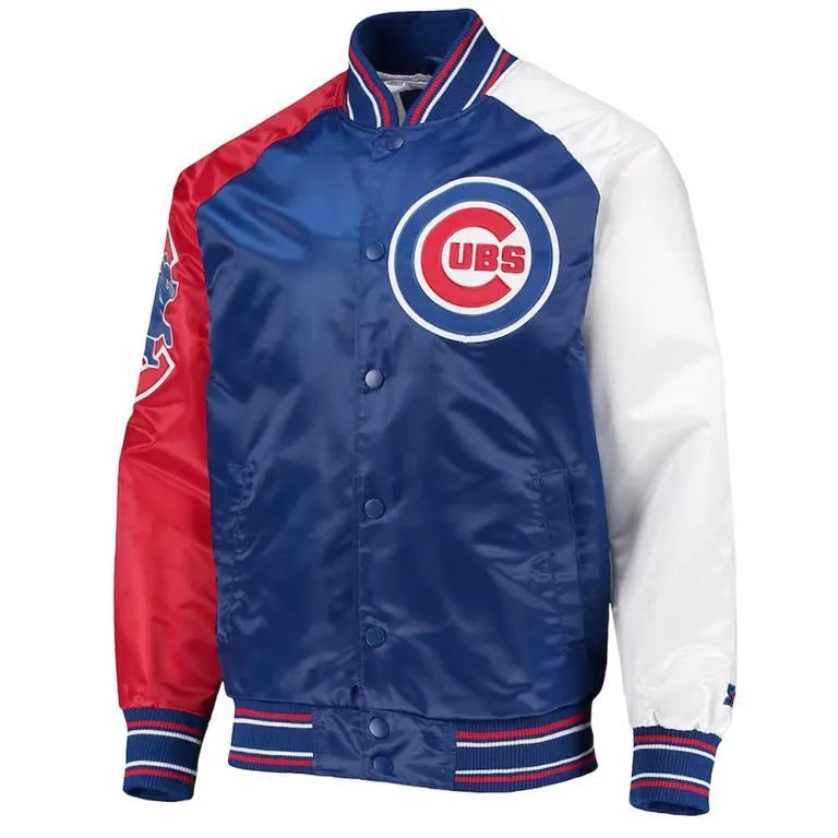 Chicago Cubs Reliever Full-Snap Varsity Royal Blue & Red Satin Men's Jacket