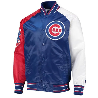 Chicago Cubs Reliever Full-Snap Varsity Royal Blue & Red Satin Men's Jacket