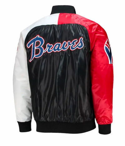 Atlanta Braves Satin Tri-Color Full-Snap Varsity Men's Bomber Jacket