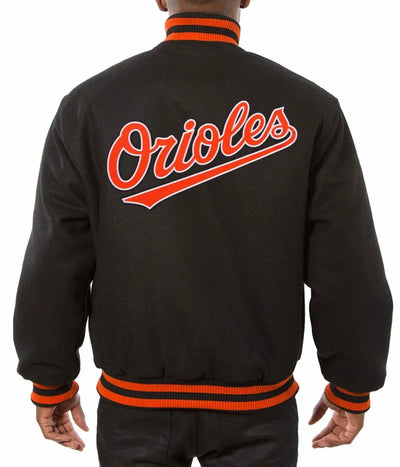 Baltimore Orioles Embroidered Bomber Black Wool Men's Jacket