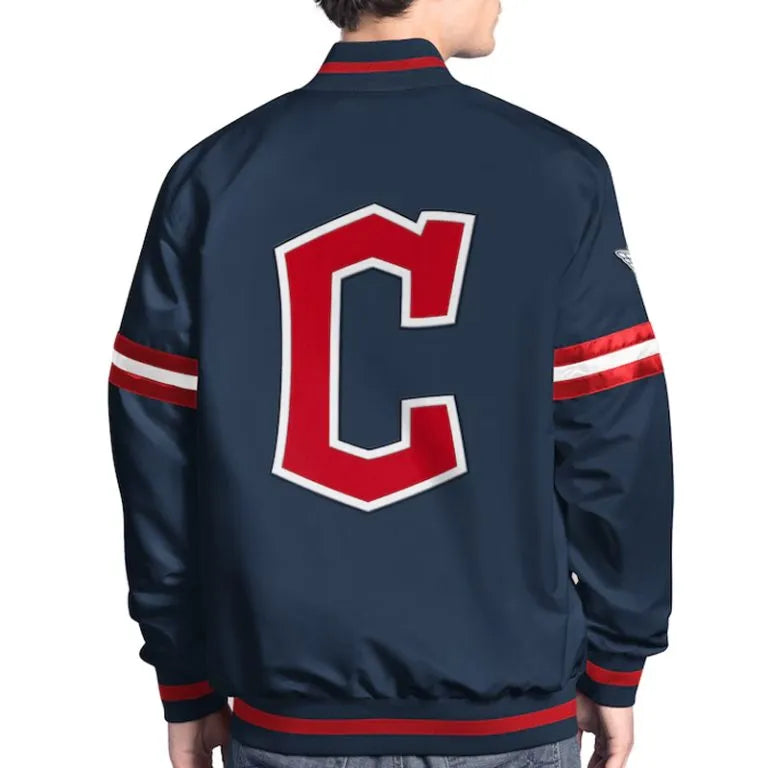 Cleveland Guardians Scout Full-Snap Varsity Navy Blue Satin Men's Jacket
