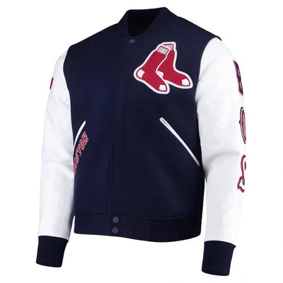 Boston Red Sox Navy Blue Wool & White Leather Sleeves Varsity Men's Jacket