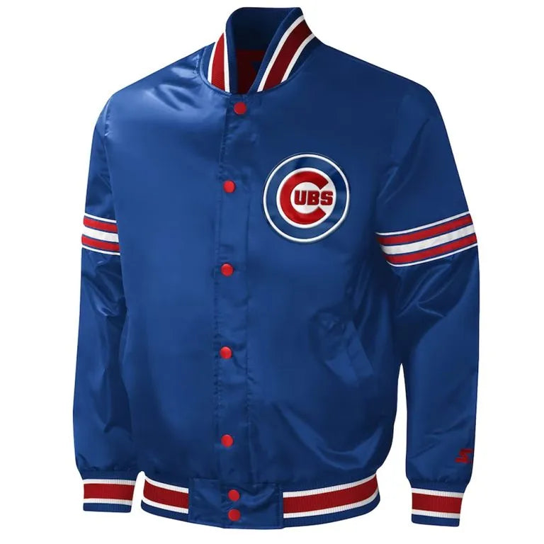Chicago Cubs Midfield Royal Blue Satin Full-Snap Men's Bomber Jacket
