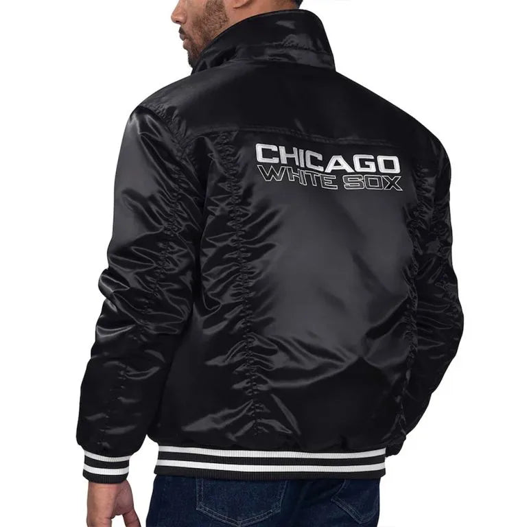Chicago White Sox Silver Tab Trucker Full-Snap Black Satin Men's Jacket
