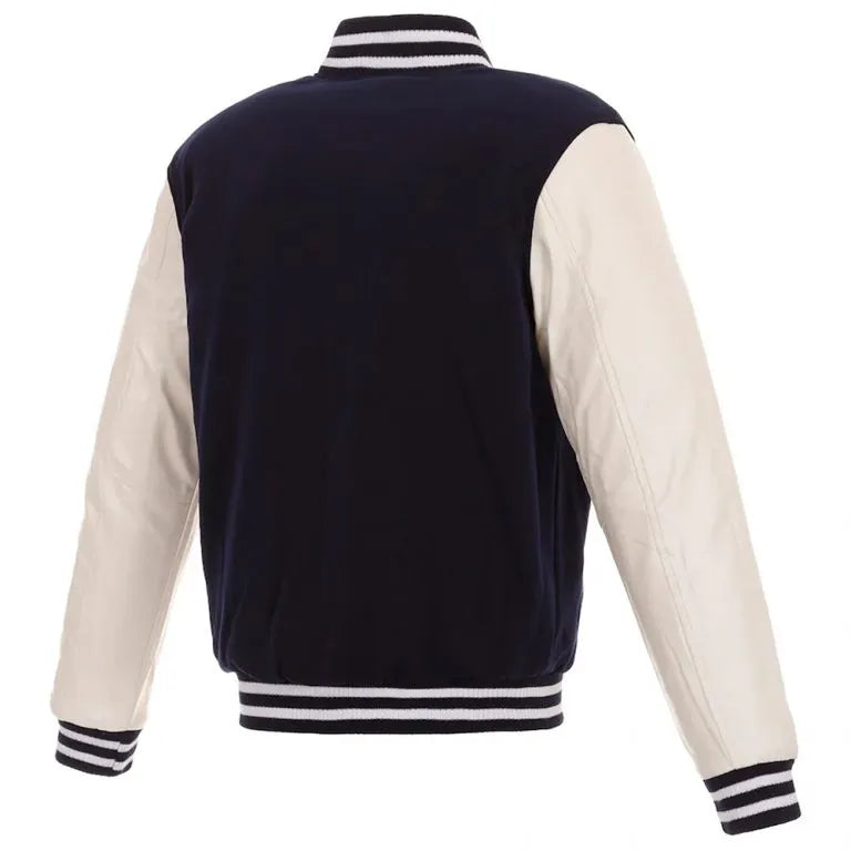 Chicago Cubs Navy Blue Wool & White Leather Sleeves Varsity Men's Jacket