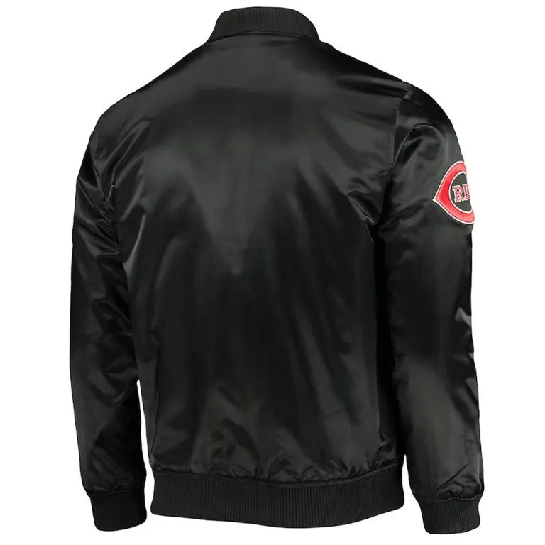 Cincinnati Reds Wordmark Black Satin Full-Snap Men's Jacket