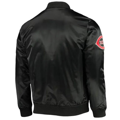 Cincinnati Reds Wordmark Black Satin Full-Snap Men's Jacket