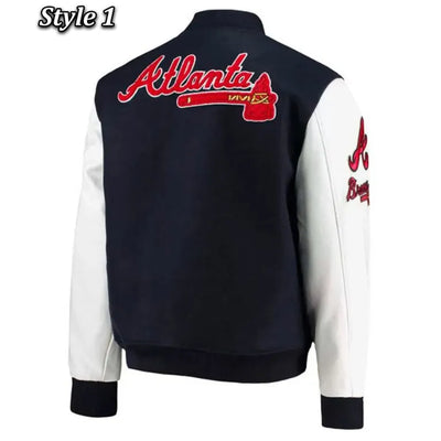 Atlanta Braves ATL Navy Blue Wool and White Leather Sleeves Letterman Varsity Men's Jacket