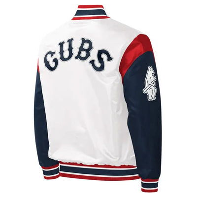 Chicago Cubs Force Play Varsity Full-Snap White & Navy Blue Satin Men's Jacket