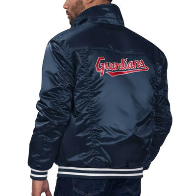 Cleveland Guardians Silver Tab Trucker Full-Snap Navy Blue Satin Men's Jacket