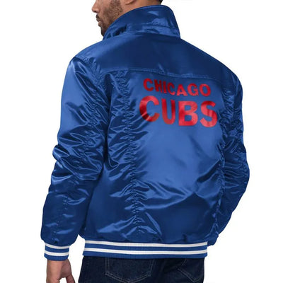 Chicago Cubs Silver Tab Trucker Full-Snap Royal Blue Satin Men's Jacket