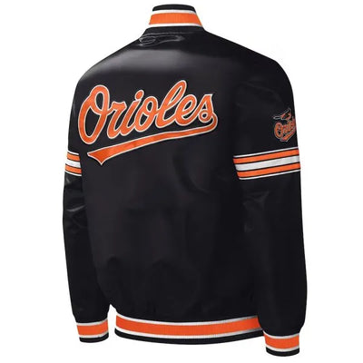 Baltimore Orioles Midfield Full-Snap Varsity Black Satin Men's Bomber Jacket