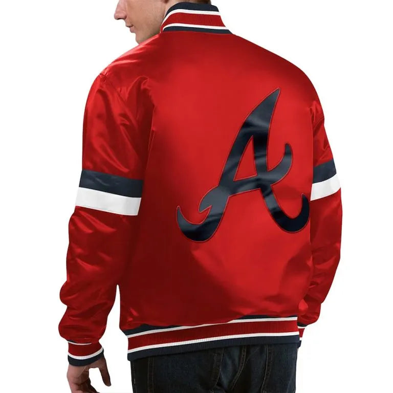 Atlanta Braves Home Game Full-Snap Varsity Red Satin Bomber Men's Jacket