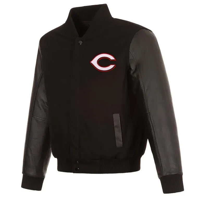 Cincinnati Reds Black Wool & Leather Sleeves Varsity Men's Jacket
