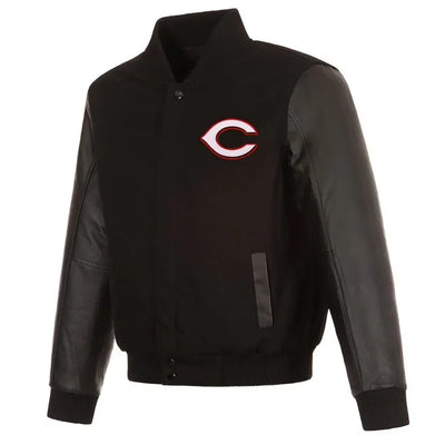 Cincinnati Reds Black Wool & Leather Sleeves Varsity Men's Jacket