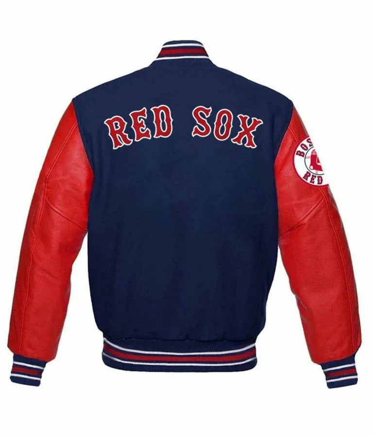 Boston Red Sox Full-Snap Blue Wool & Red Leather Varsity Letterman Men's Jacket