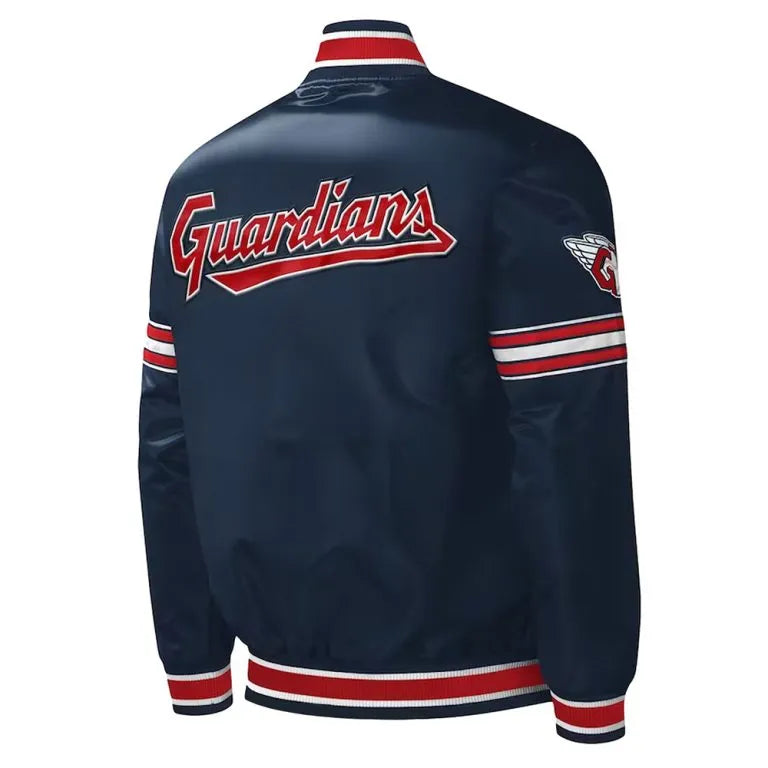 Cleveland Guardians Midfield Full-Snap Navy Satin Varsity Men's Jacket