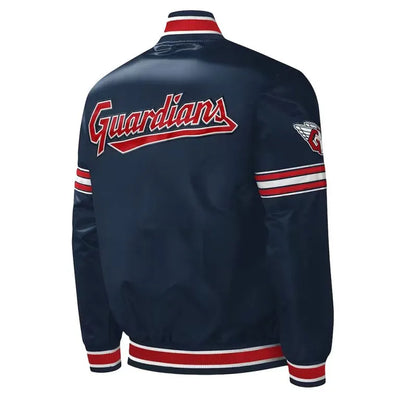 Cleveland Guardians Midfield Full-Snap Navy Satin Varsity Men's Jacket